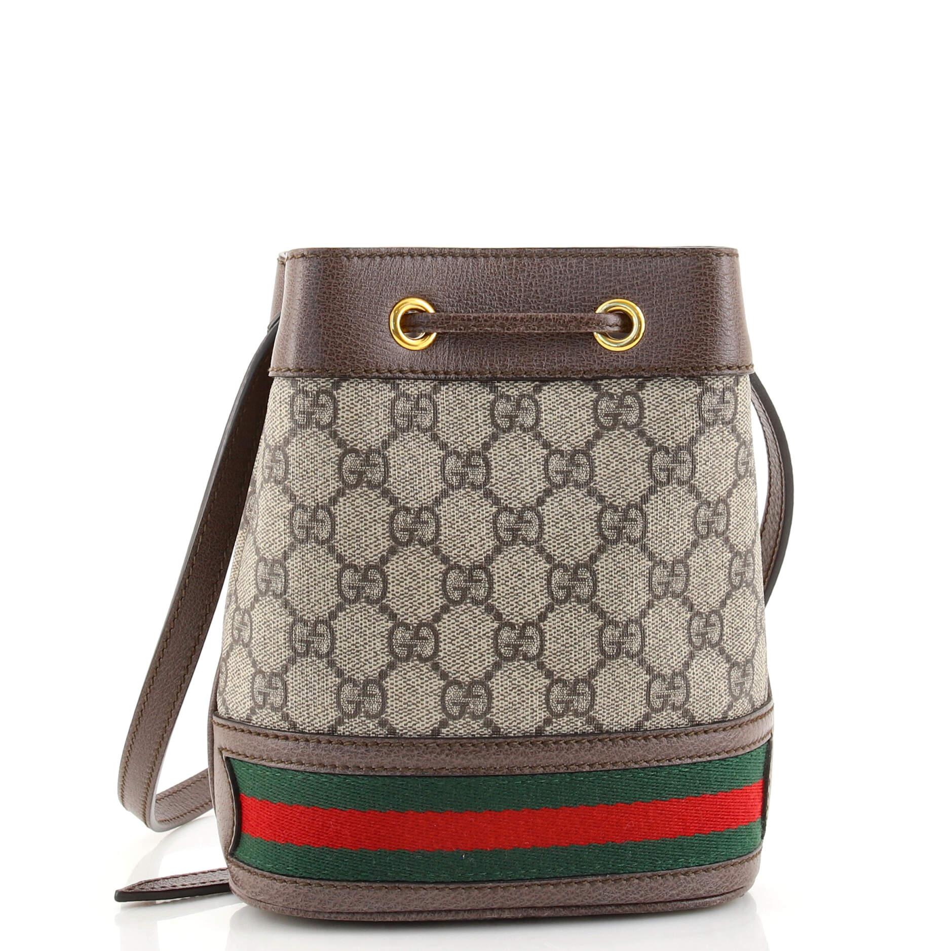 Gray Gucci Ophidia Bucket Bag GG Coated Canvas Mini