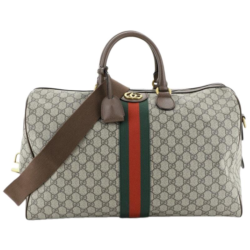 GUCCI Ophidia Leather-Trimmed Monogrammed Coated-Canvas Duffle Bag