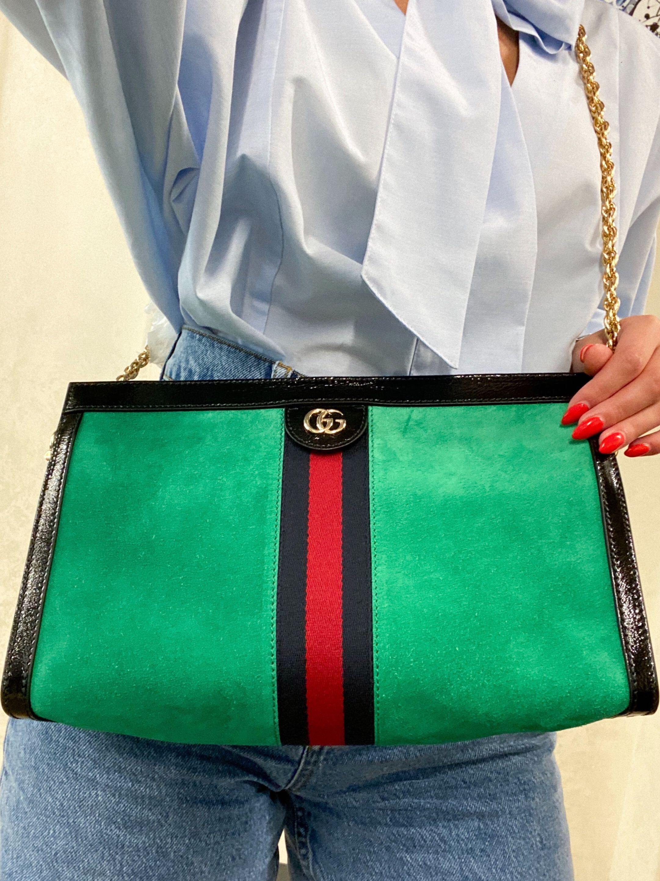Gucci Ophidia Chain Green Suede Shoulder Bag Size Medium 503876  5