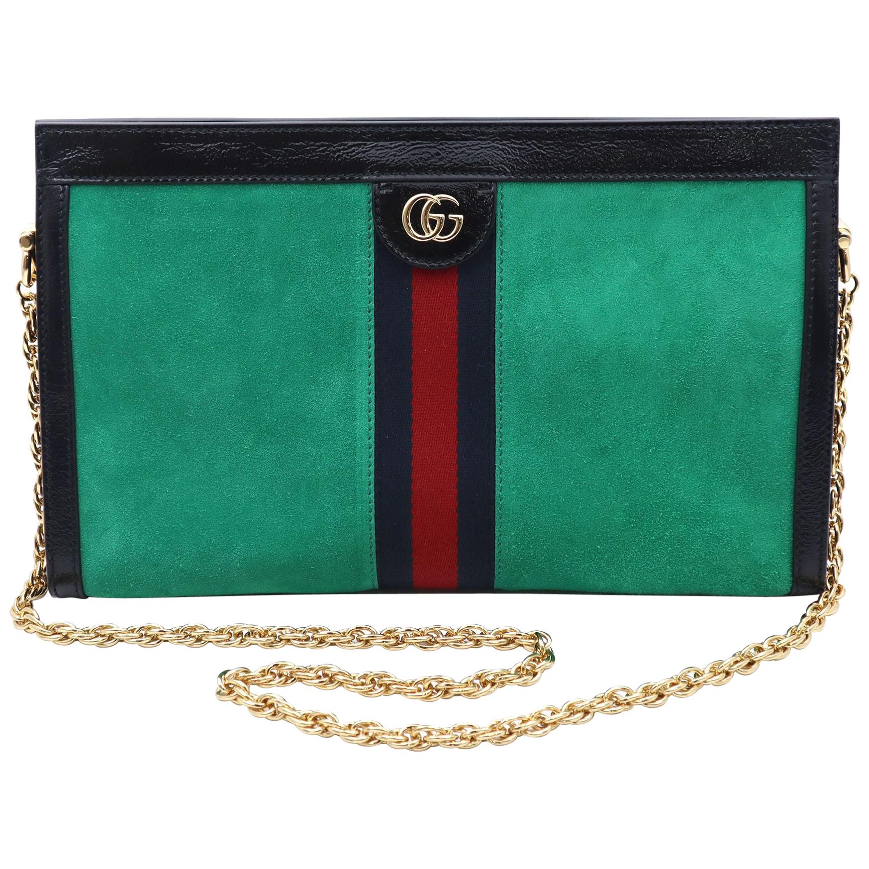 Gucci Ophidia Chain Green Suede Shoulder Bag Size Medium 503876 