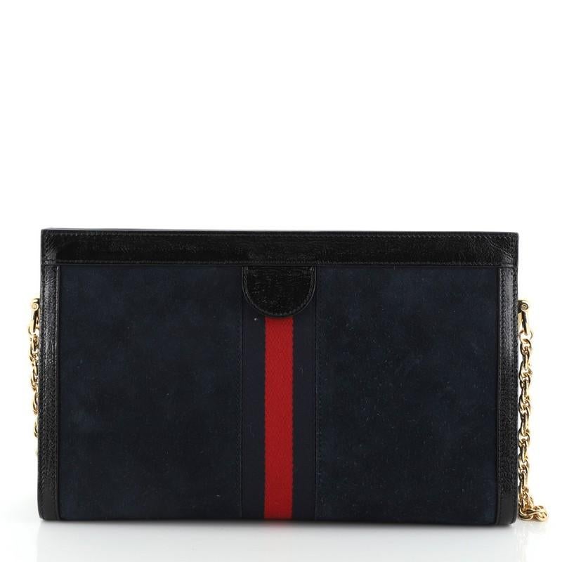 Black Gucci Ophidia Chain Shoulder Bag Embroidered Suede Medium