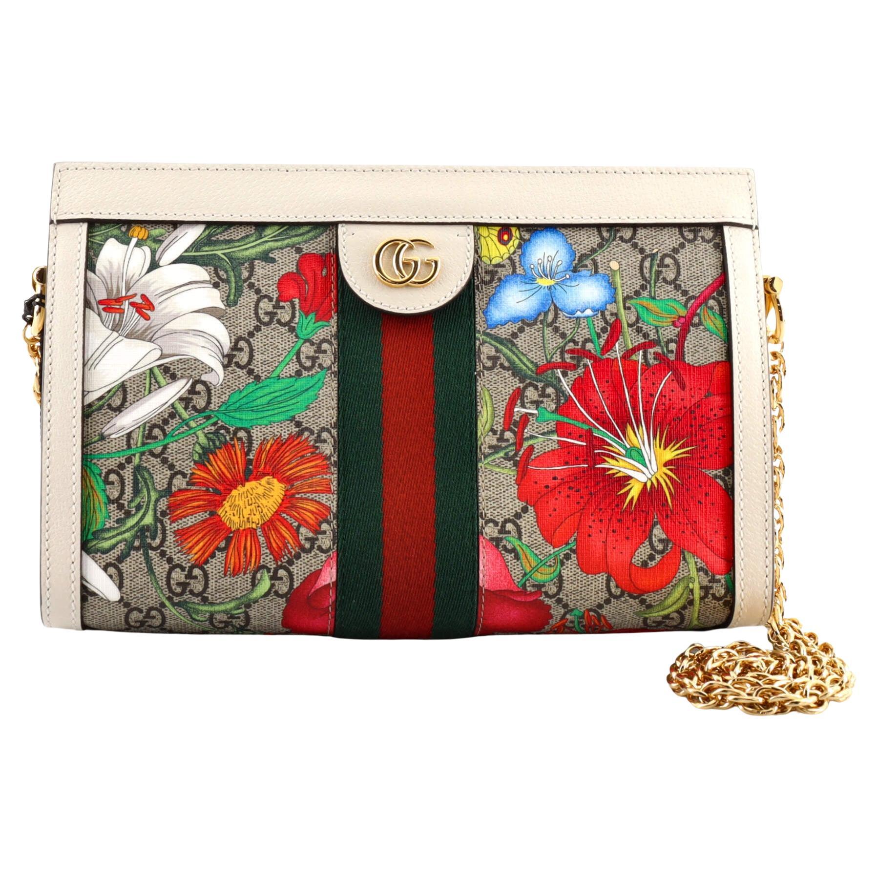 Gucci Ophidia Chain Shoulder Bag Flora GG Coated Canvas Small at 1stDibs