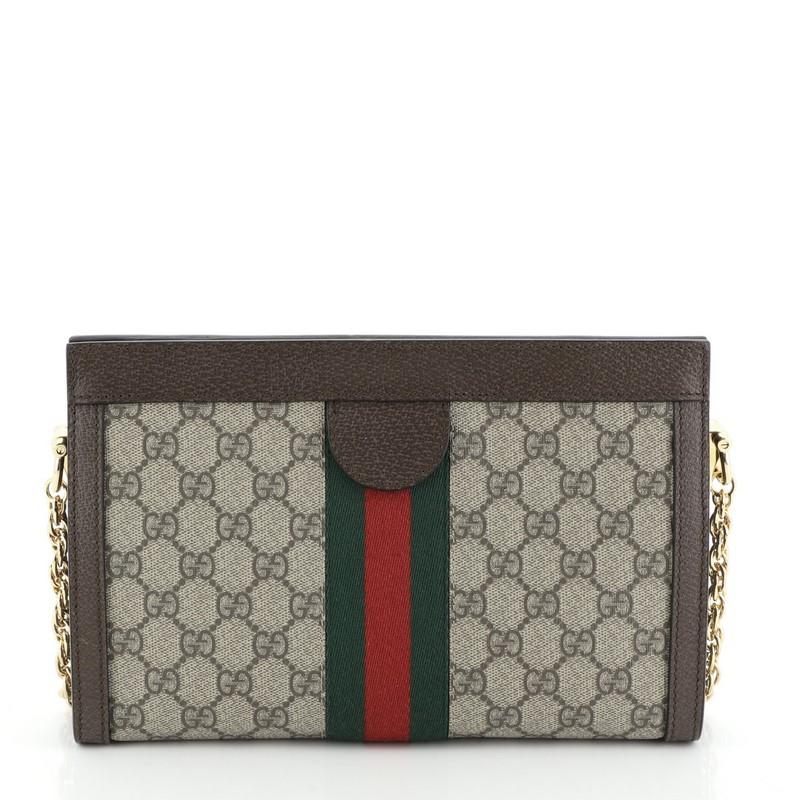 Gray Gucci Ophidia Chain Shoulder Bag GG Coated Canvas Small