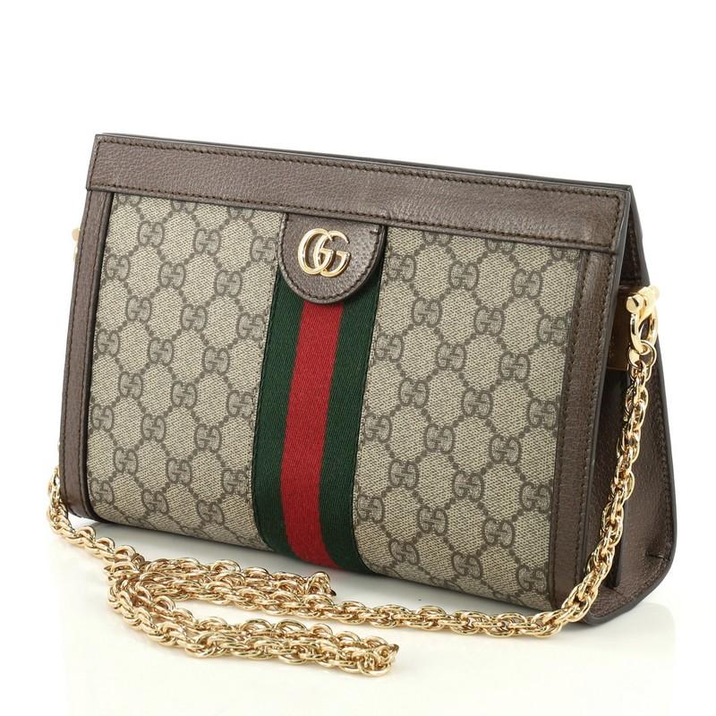 Brown Gucci Ophidia Chain Shoulder Bag GG Coated Canvas Small 
