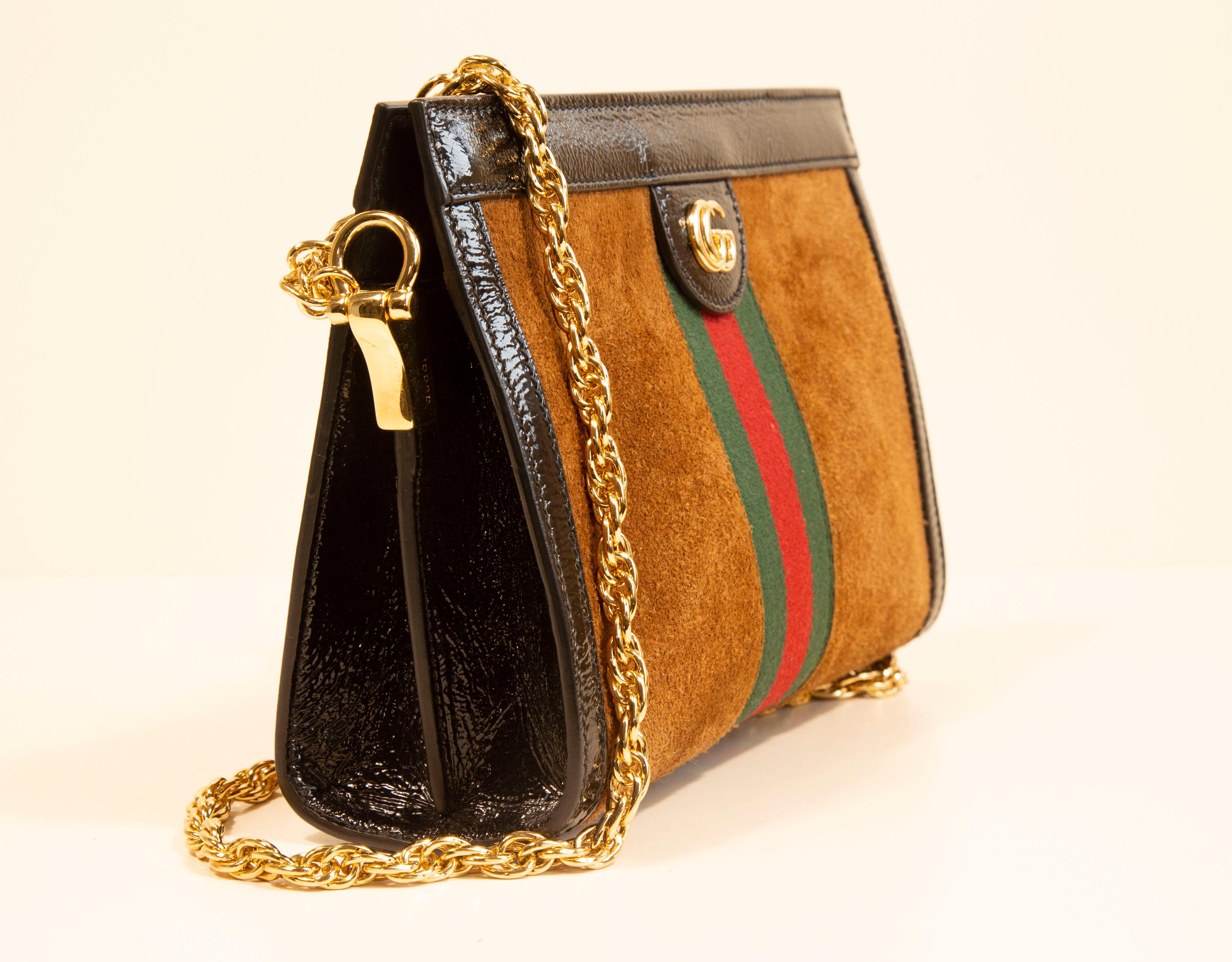Women's Gucci Ophidia Chain Shoulder Bag in Brown Suede  For Sale
