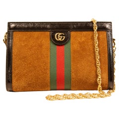 Retro Gucci Ophidia Chain Shoulder Bag in Brown Suede 