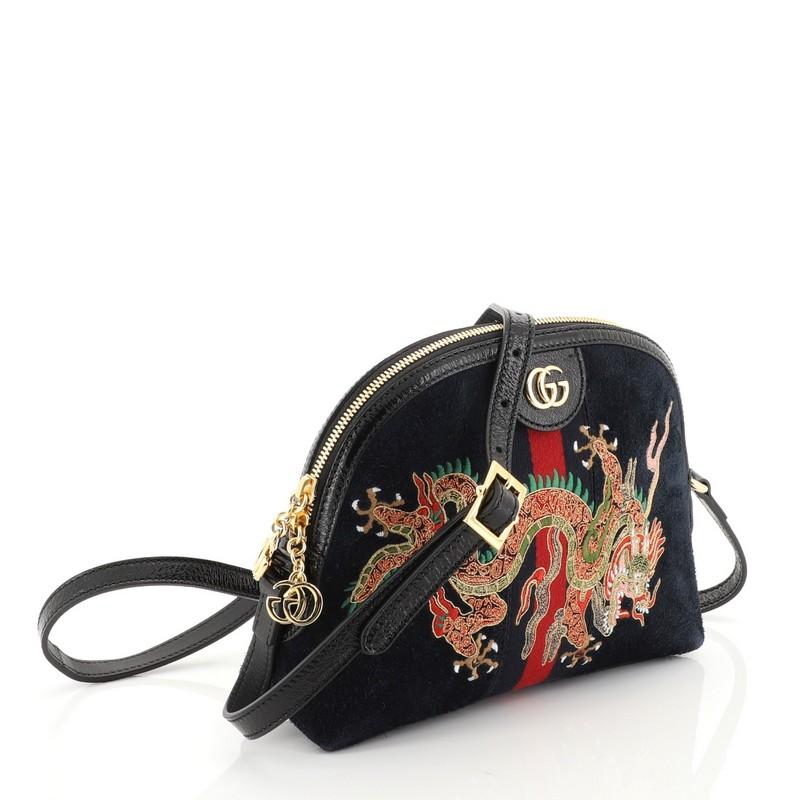 Black Gucci Ophidia Dome Shoulder Bag Embroidered Suede Small