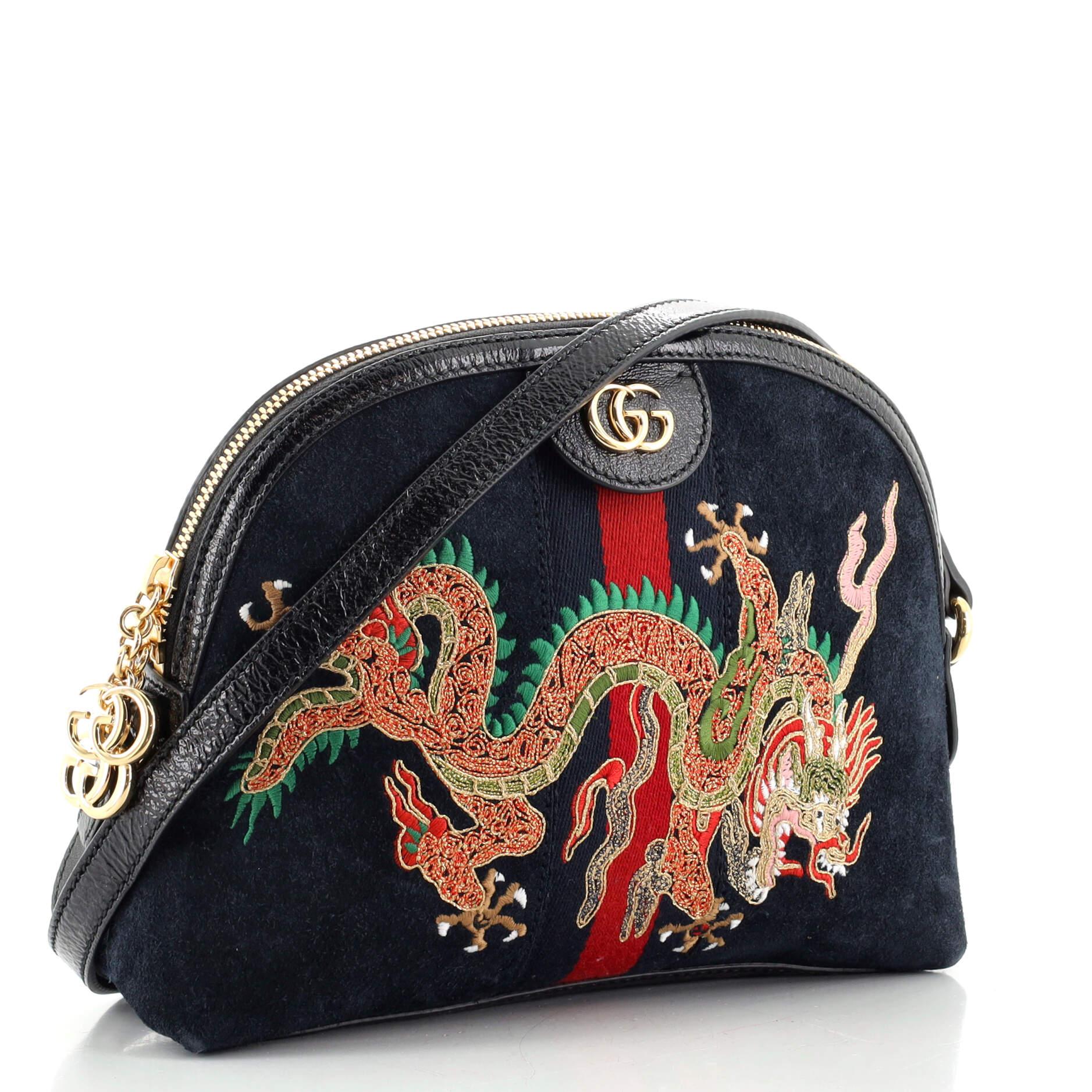 Gucci Ophidia Dome Umhängetasche besticktes Wildleder klein (Schwarz)