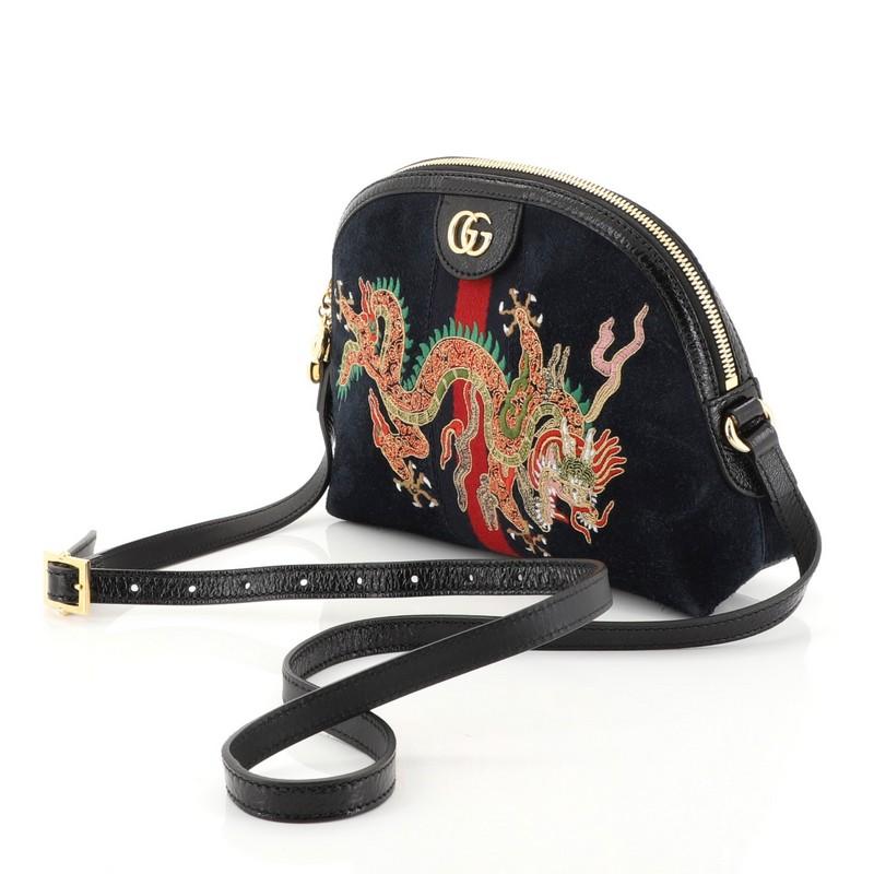Gucci Ophidia Dome Shoulder Bag Embroidered Suede Small In Good Condition In NY, NY