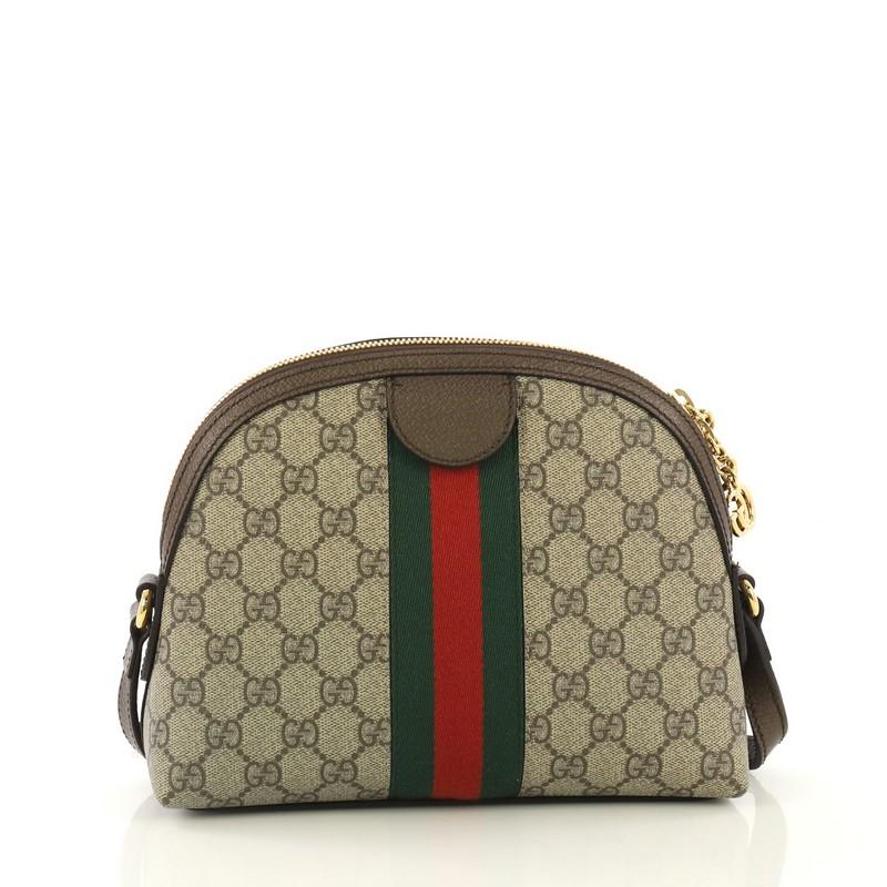 Brown Gucci Ophidia Dome Shoulder Bag GG Coated Canvas Small