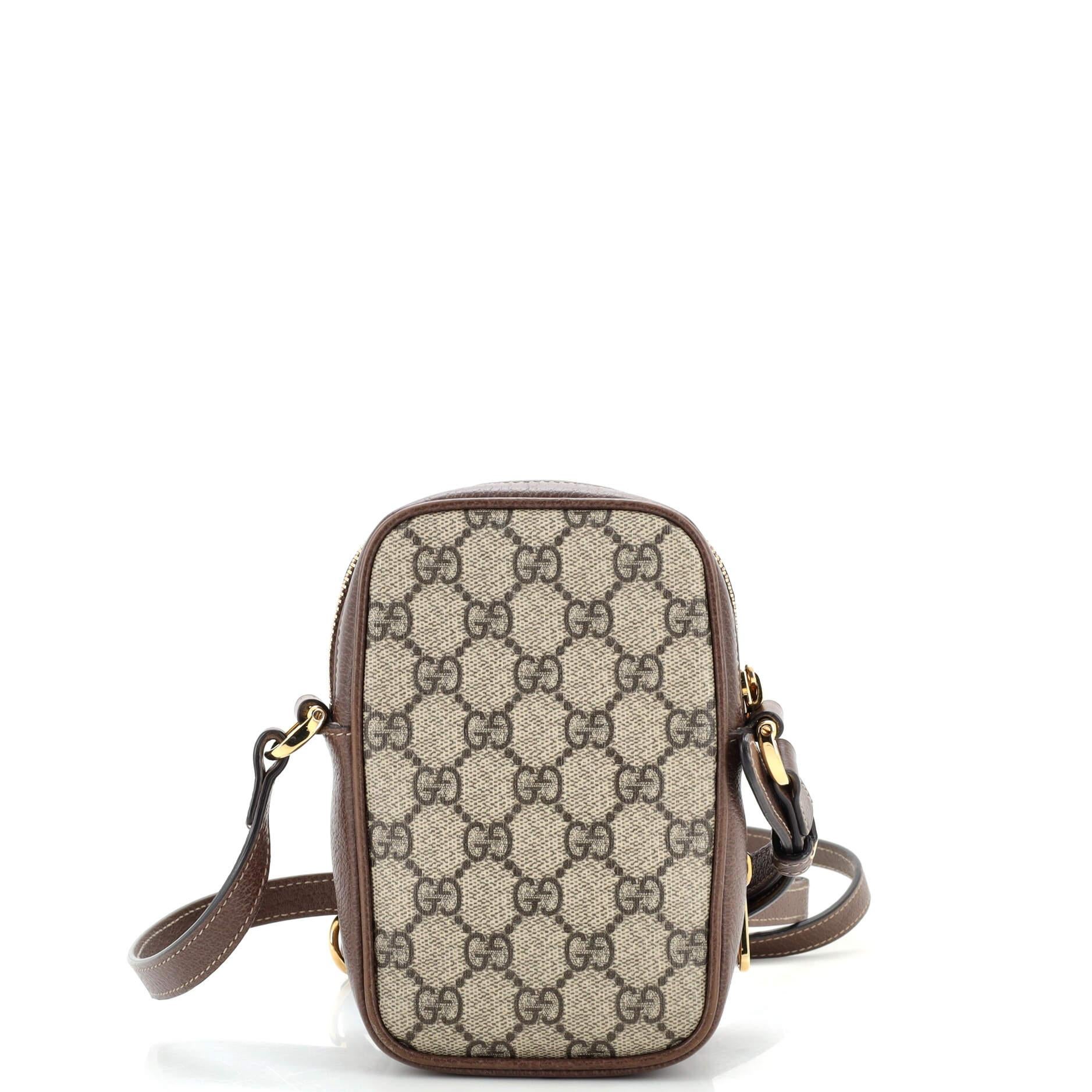 Gucci Ophidia Double Zip Crossbody Bag GG Coated Canvas Mini In Good Condition In NY, NY