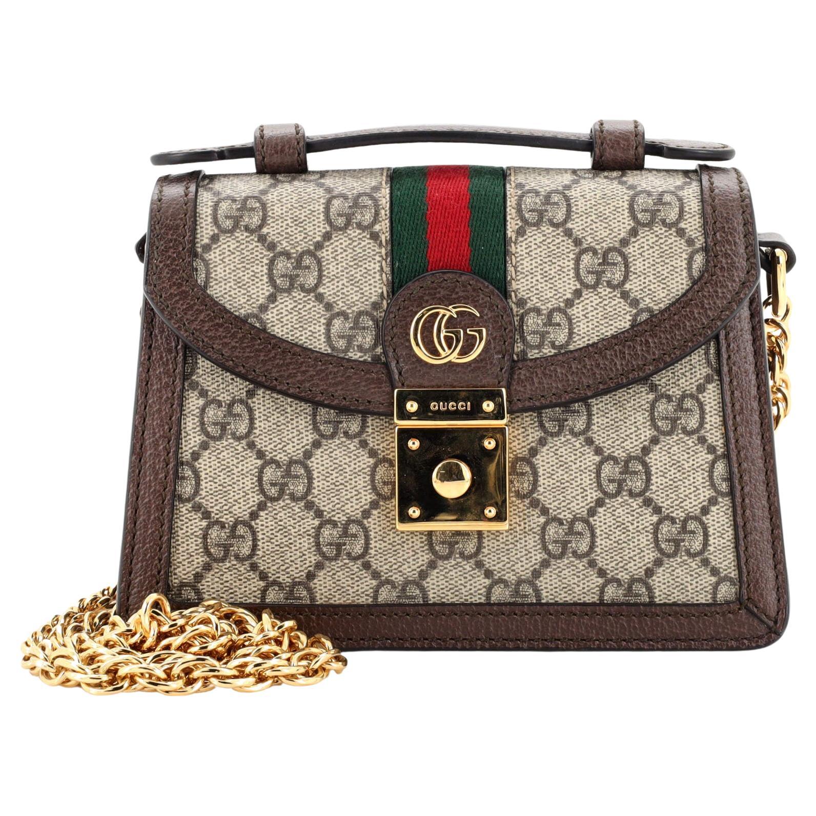 Gucci Ophidia Flap Top Handle Bag GG Coated Canvas Mini at 1stDibs