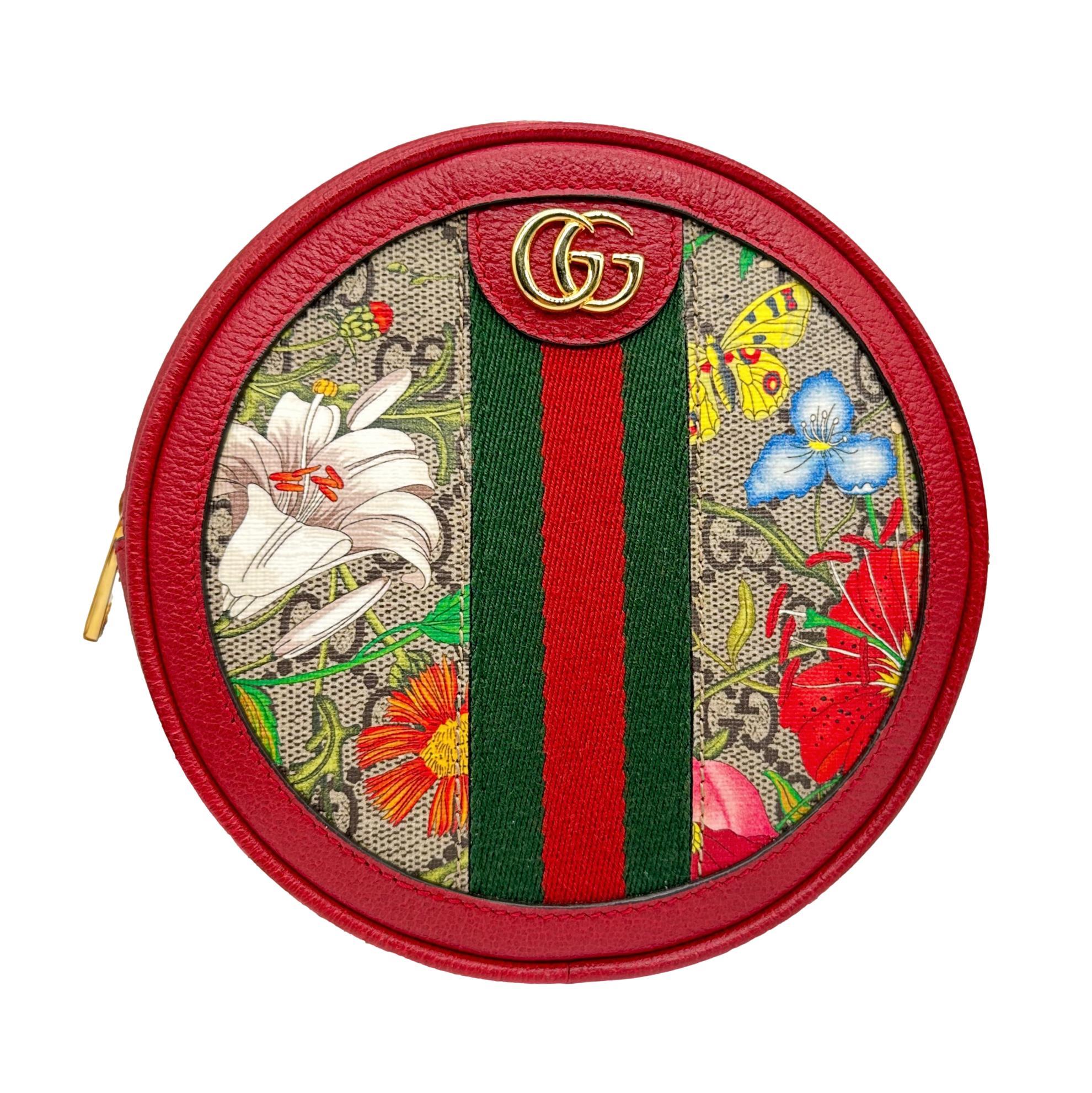 Gucci Ophidia Flora Motif GG Pattern Mini Round Leather Backpack, Cruise 2020. The classic Gucci GG monogram pattern takes a new look for this special limited edition Cruise 2020 line with the 