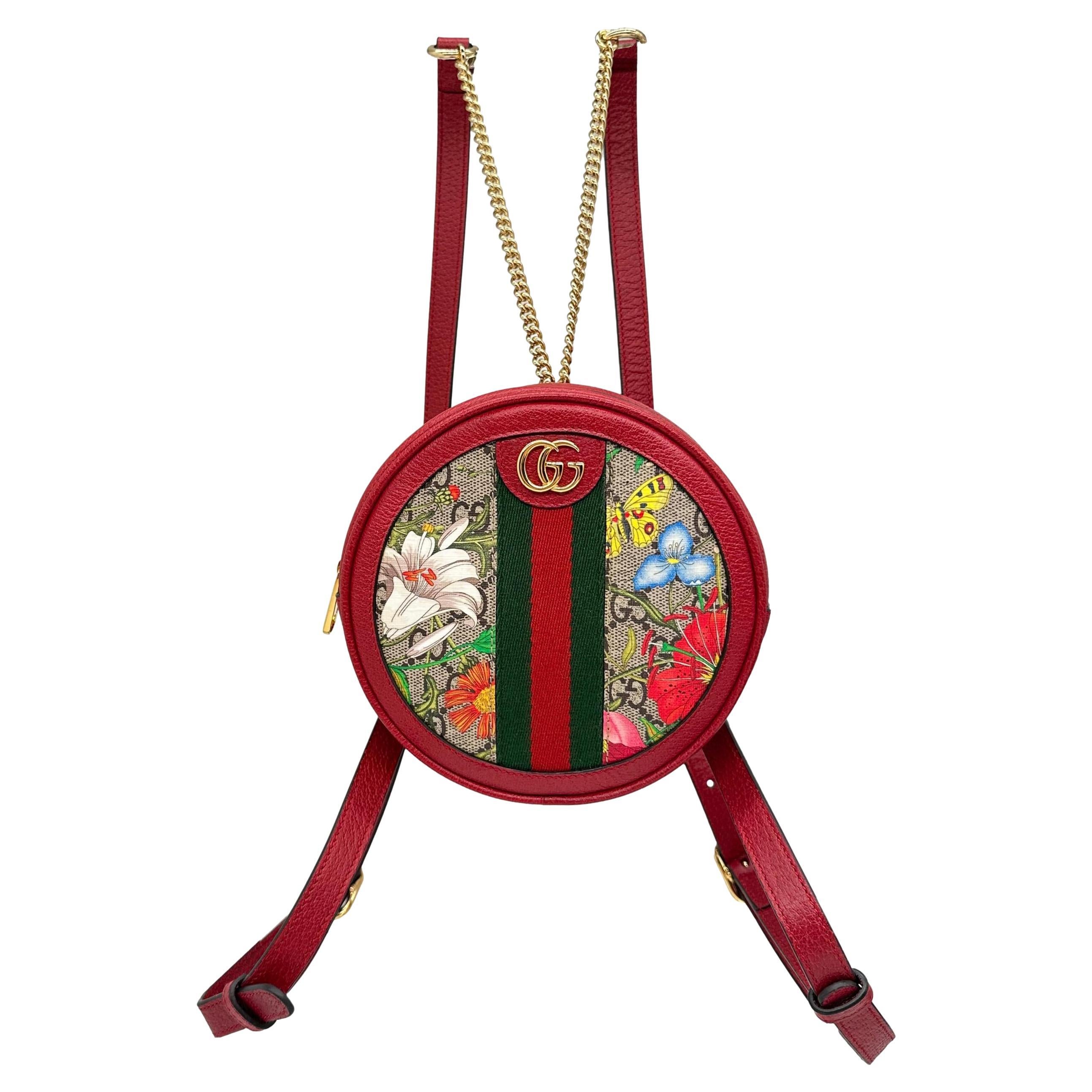 Gucci Ophidia Flora Motif GG Pattern Mini Round Leather Backpack, Cruise 2020. For Sale