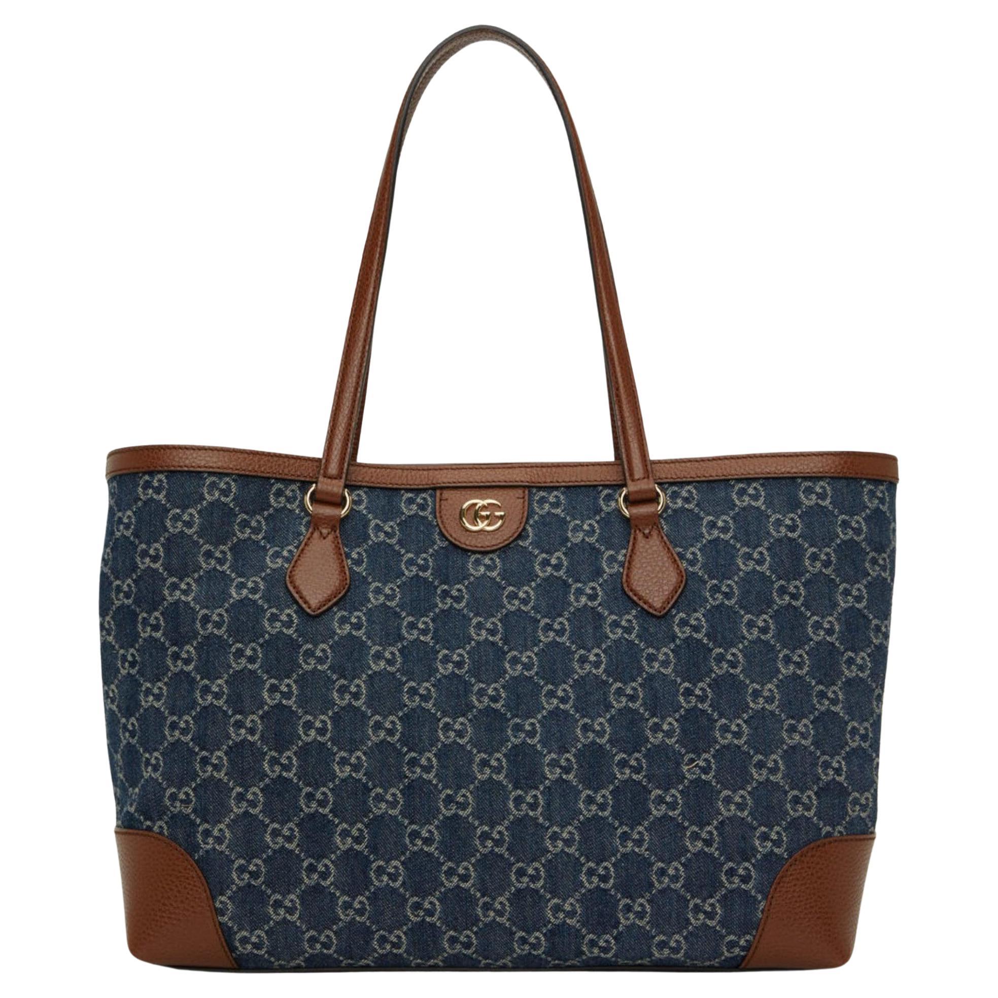 Gucci Ophidia GG Denim Medium Shopping Tote