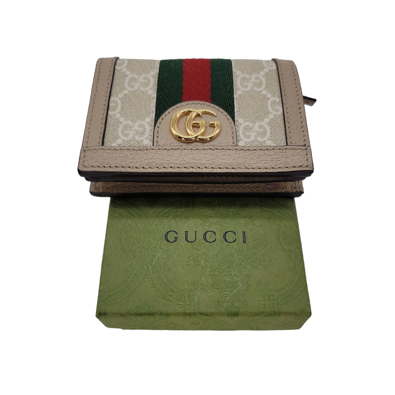 Gucci Ophidia GG Supreme Canvas Card Case Wallet In Excellent Condition In Scottsdale, AZ