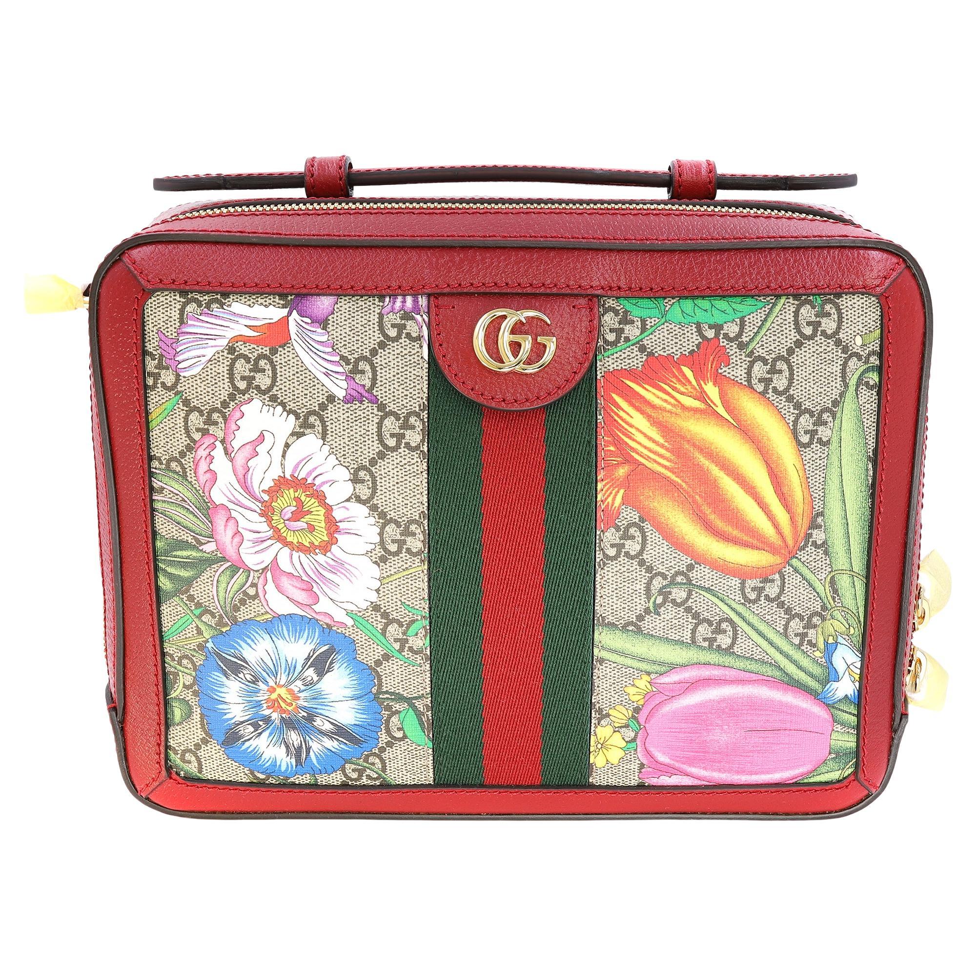 Gucci Ophidia GG Supreme Flora Canvas Top Handle Small Shoulder Camera Bag