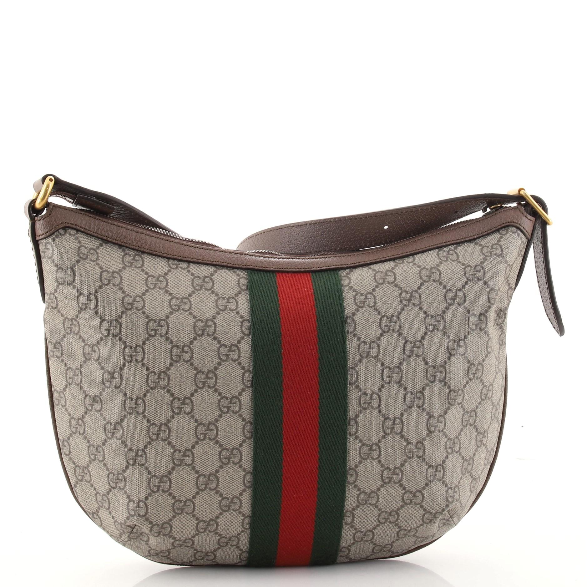 Gray Gucci Ophidia Half Moon Hobo GG Coated Canvas Small