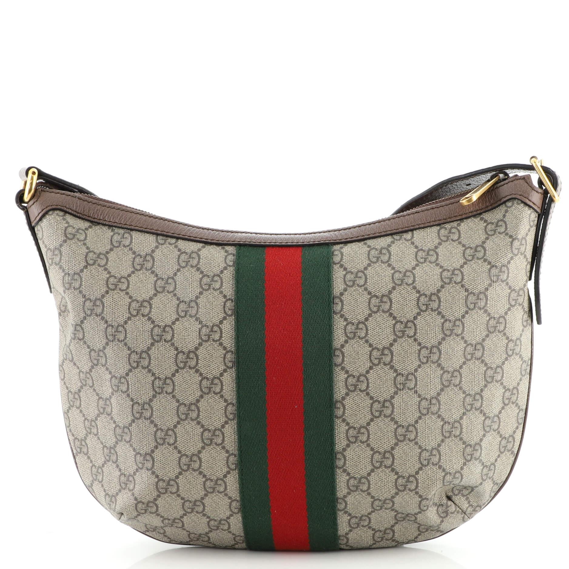 Gray Gucci Ophidia Half Moon Hobo GG Coated Canvas Small
