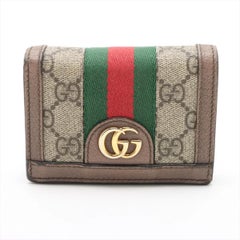 Gucci Ophidia Leather Compact Wallet Beige×Brown