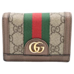 Gucci Ophidia Leather Compact Wallet Beige×Brown