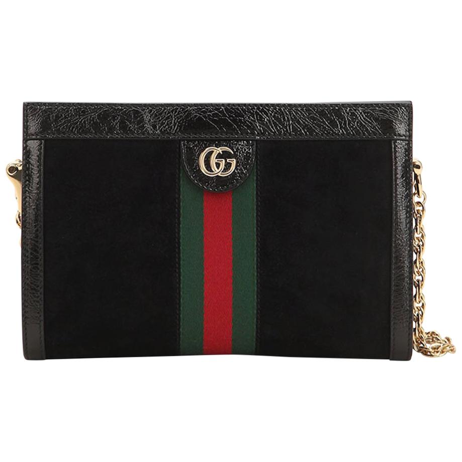 Gucci Ophidia Patent Leather-Trimmed Suede Shoulder Bag