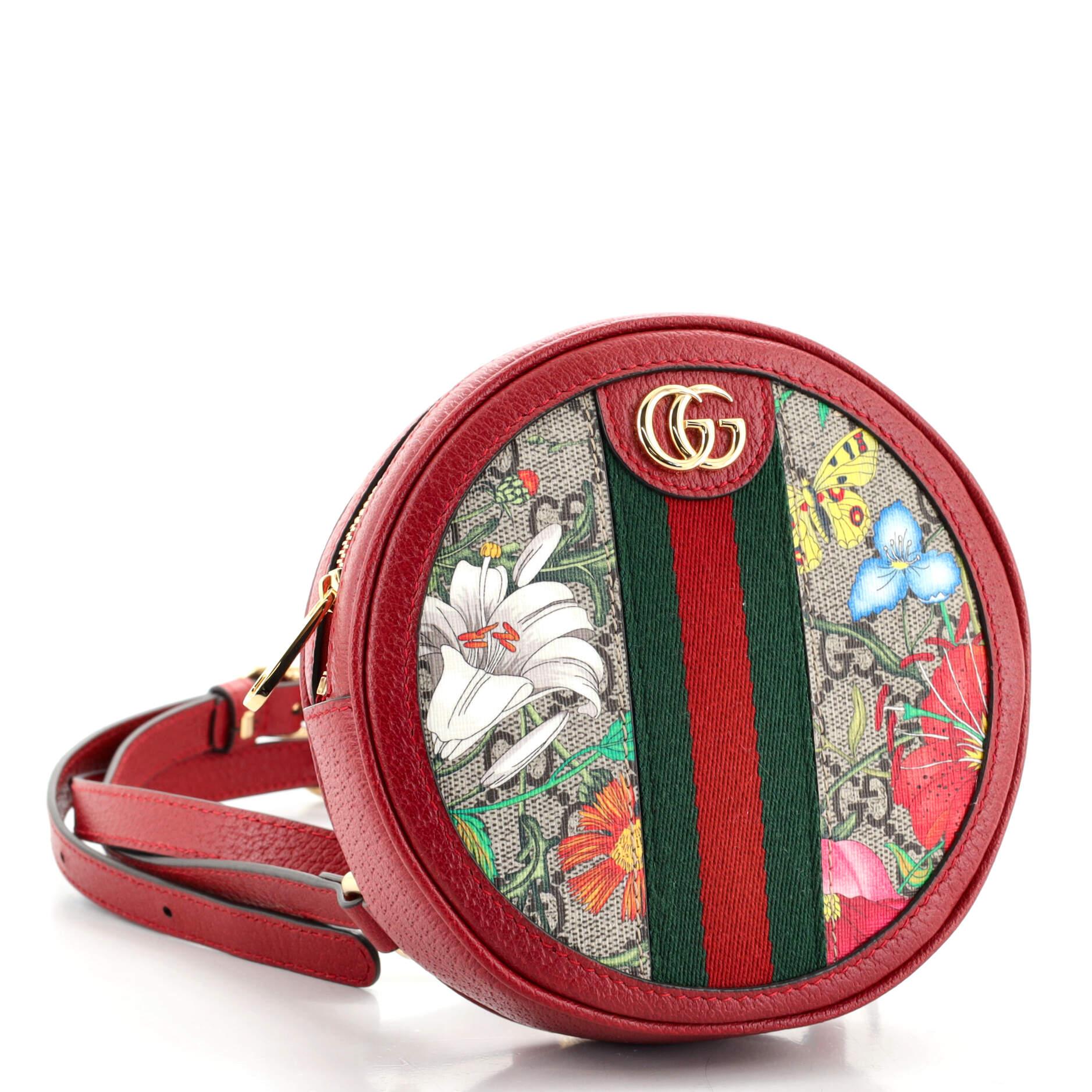 Gucci Ophidia Round Backpack Flora GG Coated Canvas Mini In Good Condition In NY, NY