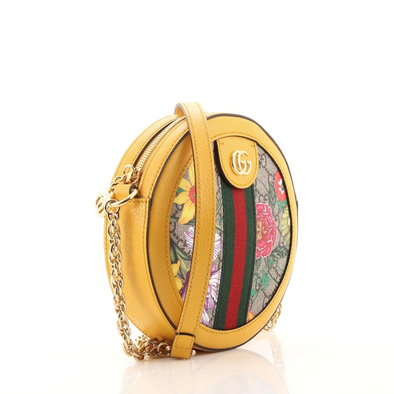 Gucci Ophidia Round Shoulder Bag Flora GG Coated Canvas Mini at 1stDibs