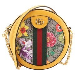 Gucci Ophidia Runde Umhängetasche Flora GG aus beschichtetem Segeltuch Mini