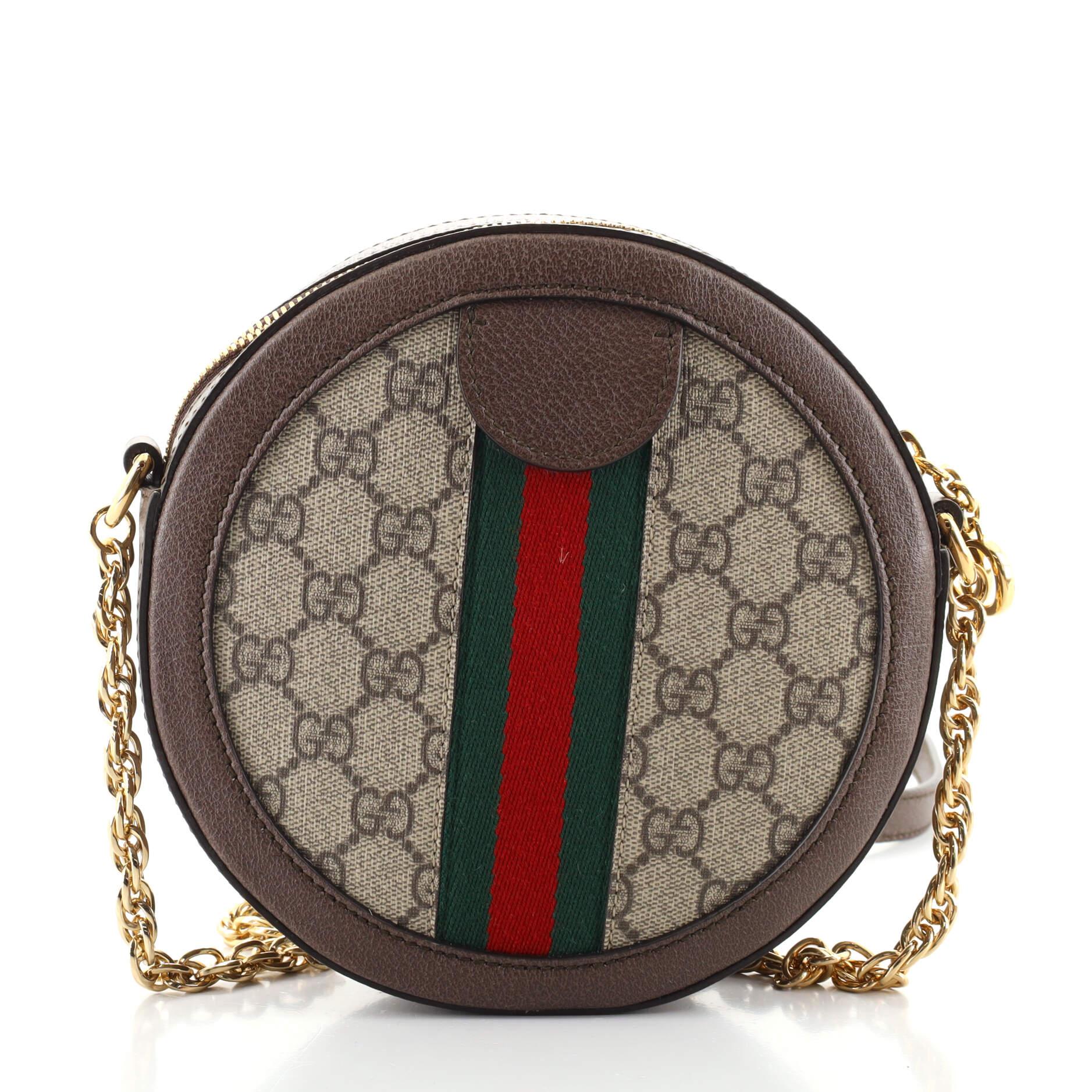 Brown Gucci Ophidia Round Shoulder Bag GG Coated Canvas Mini