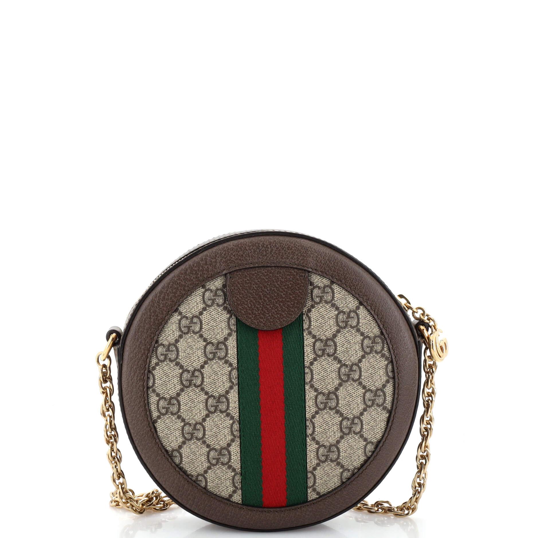 Gucci Ophidia Round Shoulder Bag GG Coated Canvas Mini In Good Condition In NY, NY