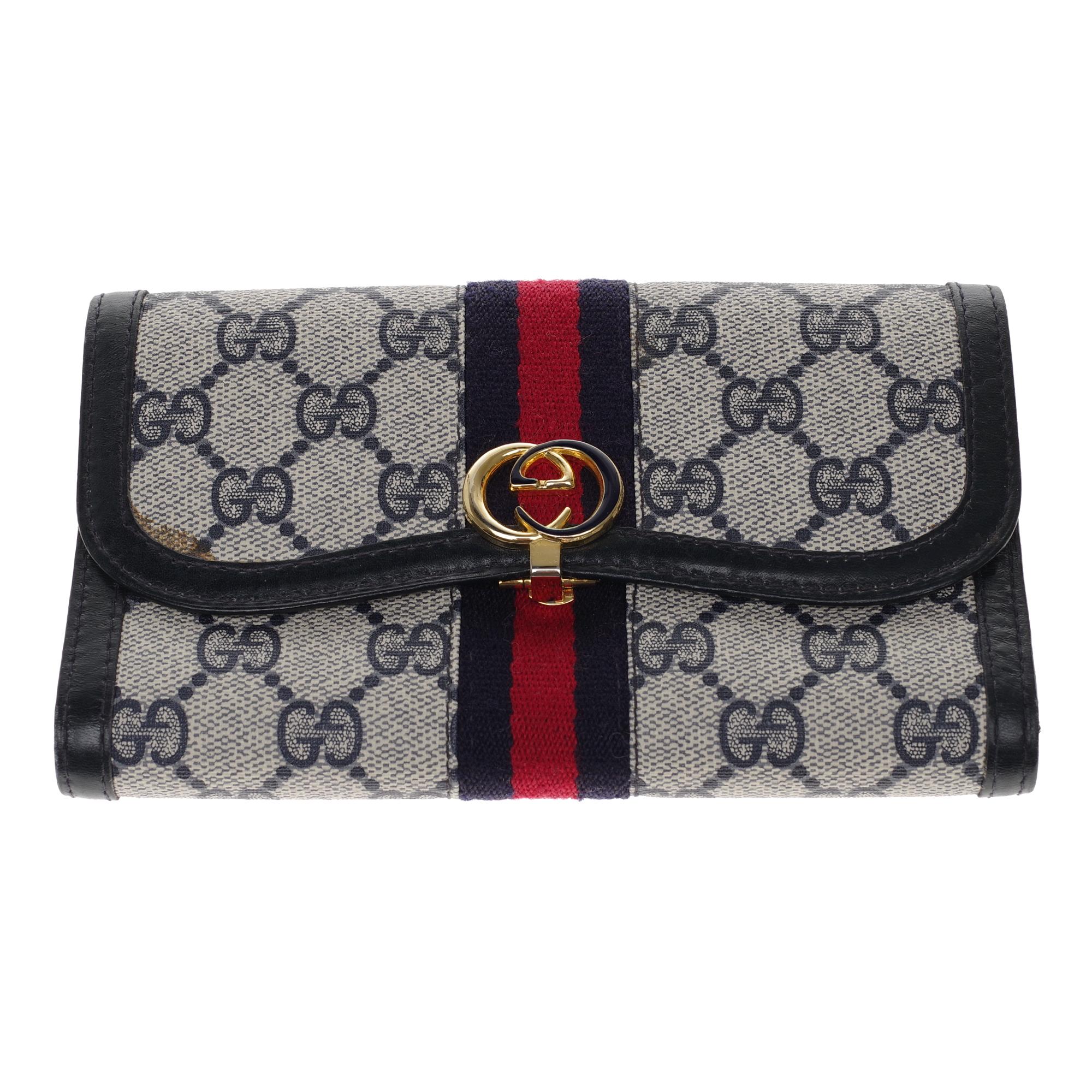 Gucci Ophidia set: Shoulder bag, wallet, cigarette holder in navy blue canvas 3