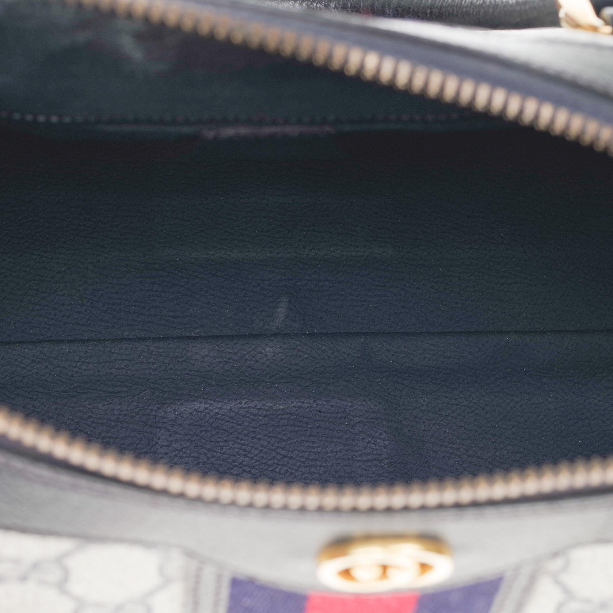 Gucci Ophidia set: Shoulder bag, wallet, cigarette holder in navy blue canvas In Good Condition In Paris, IDF