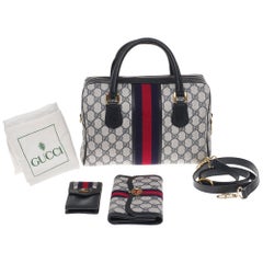 Used Gucci Ophidia set: Shoulder bag, wallet, cigarette holder in navy blue canvas