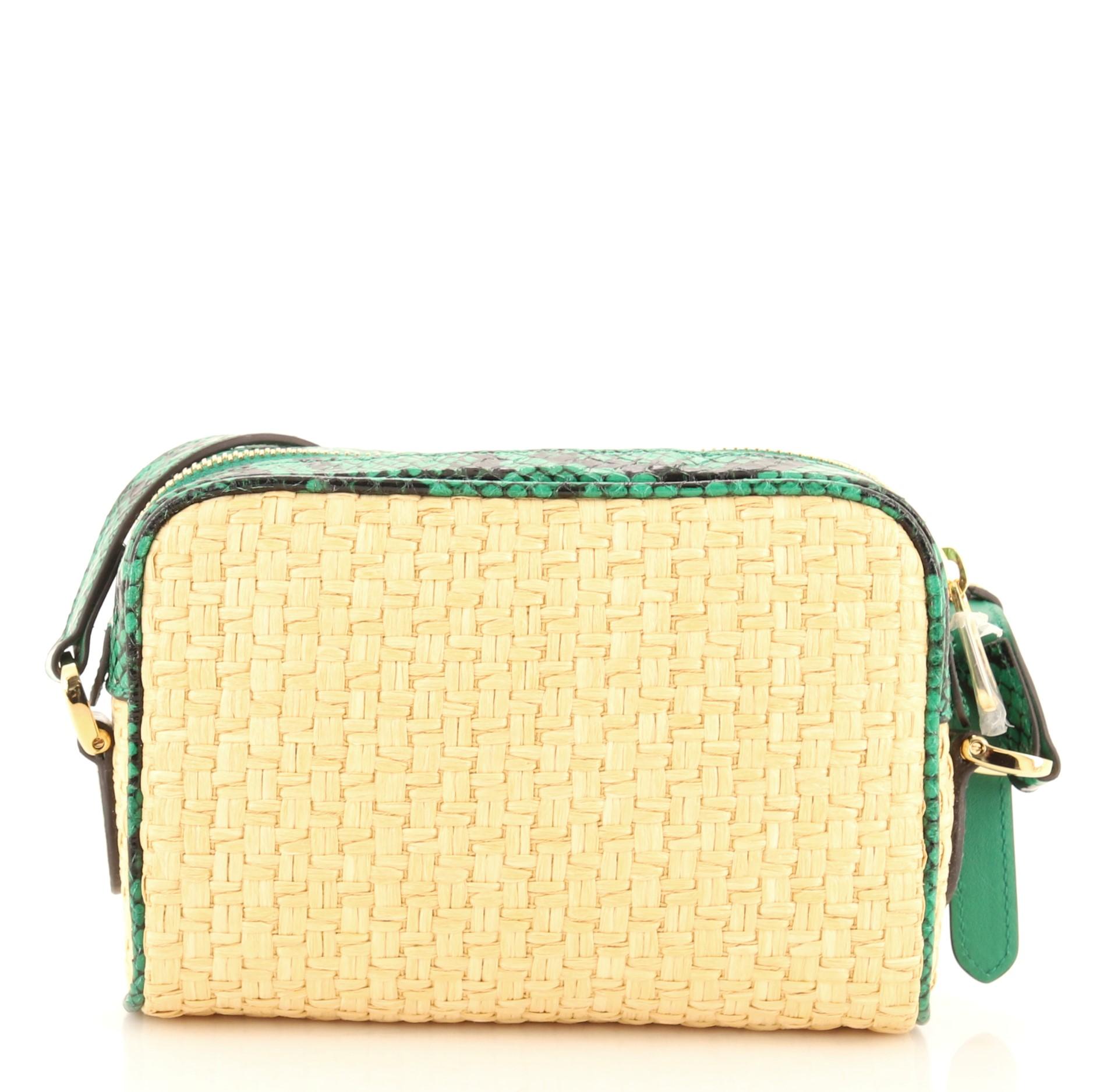 Beige Gucci Ophidia Shoulder Bag Raffia with Snakeskin Mini