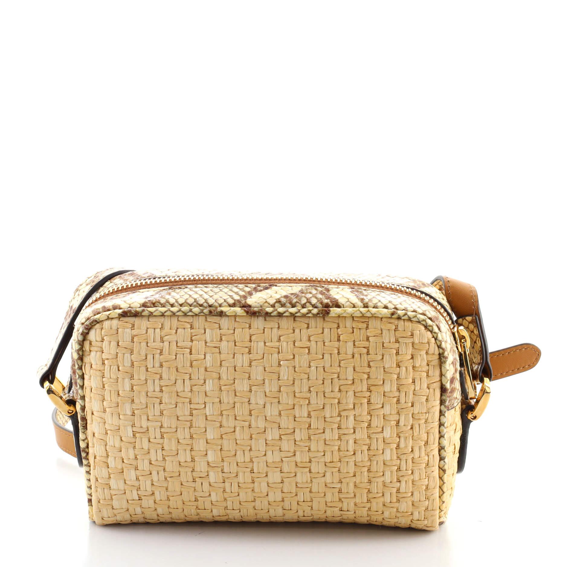 Brown Gucci Ophidia Shoulder Bag Raffia with Snakeskin Mini