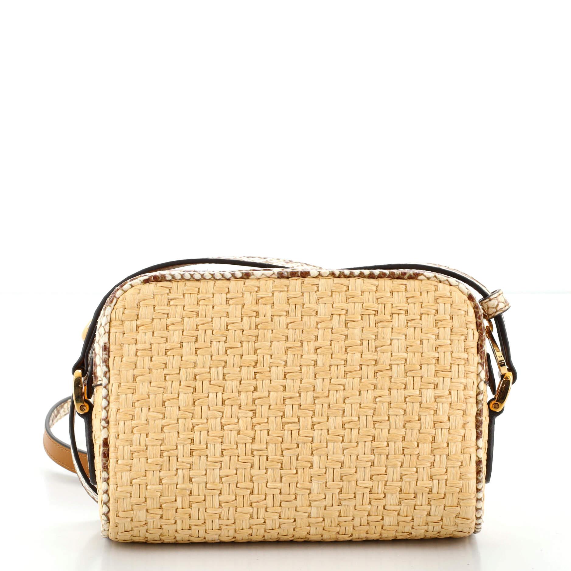 Gucci Ophidia Umhängetasche Raffia mit Schlangenhaut Mini im Zustand „Gut“ in NY, NY