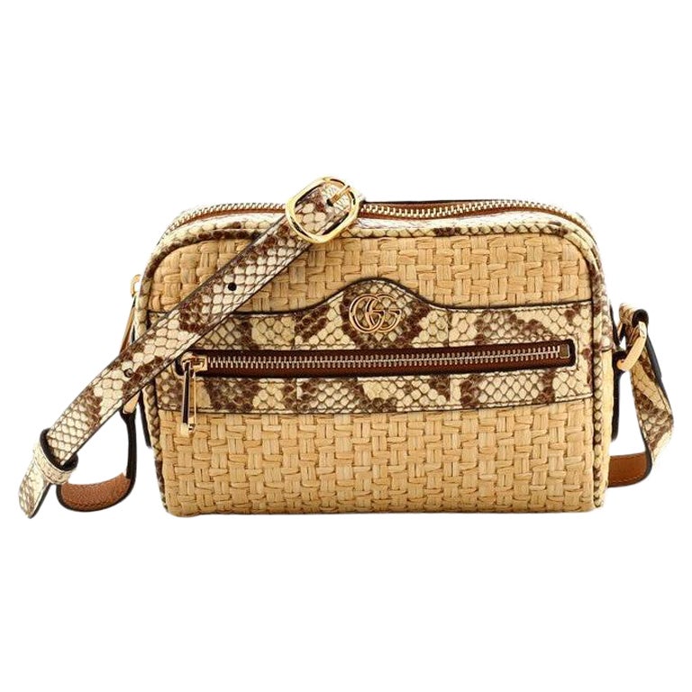 Gucci Ophidia Shoulder Bag Raffia with Snakeskin Mini
