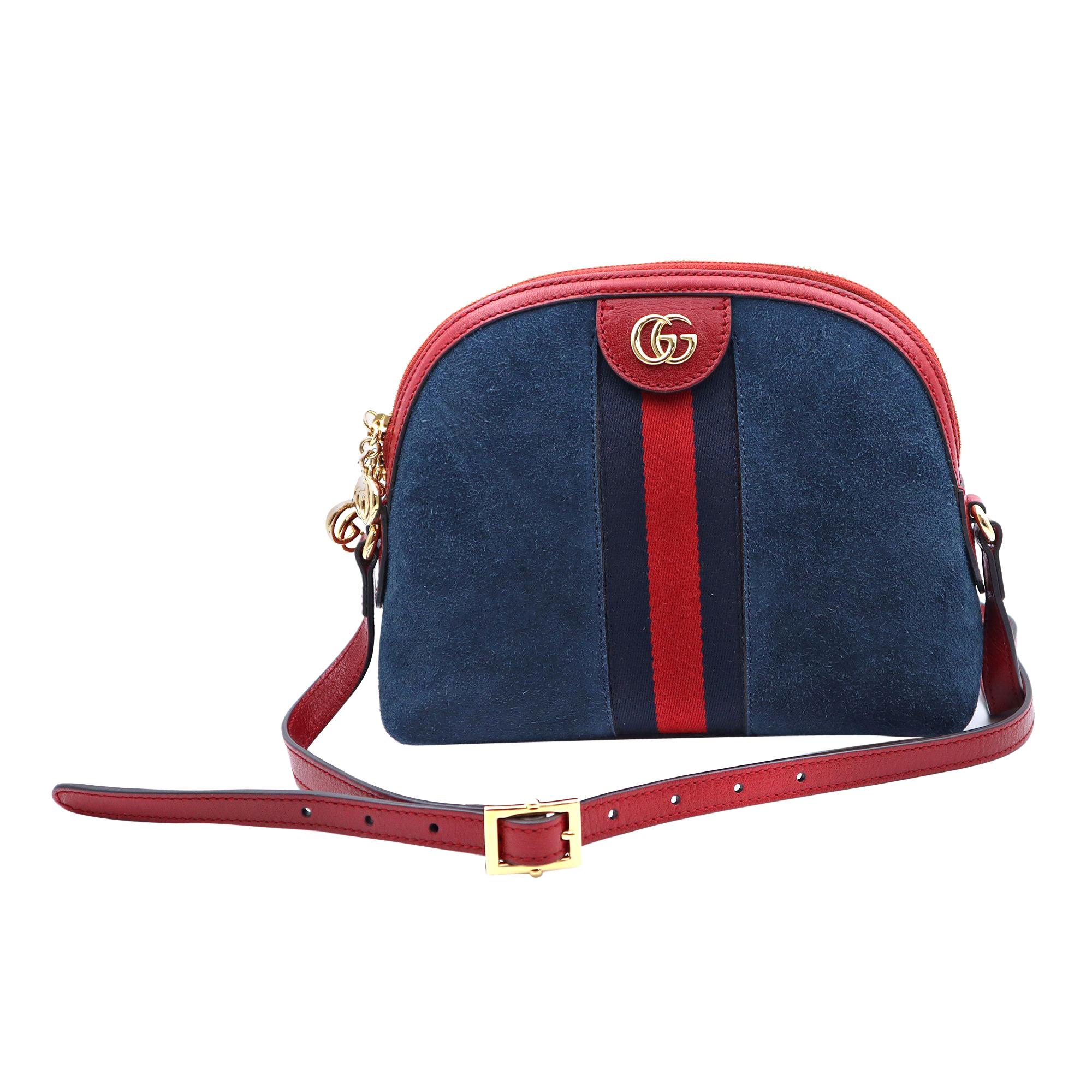 Gucci Ophidia Small Blue and Red Suede Shoulder Bag 499621
