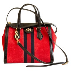 Gucci Ophidia Small Two-Way Tote in Red Suede and Black Glossy Leather Trim