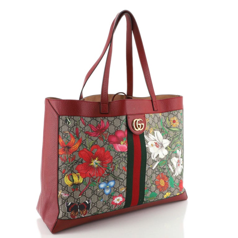 Gucci Ophidia Soft Open Tote Flora GG Coated Canvas East West at 1stDibs
