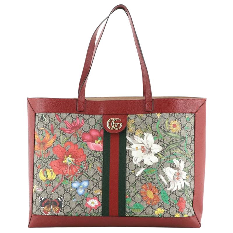  Gucci Ophidia Soft Open Tote Flora GG Coated Canvas East West