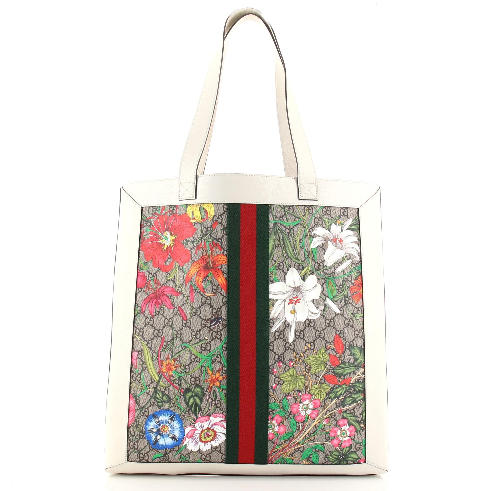 Gucci Ophidia Soft Open Tote Flora GG Coated Canvas Large In Good Condition In NY, NY
