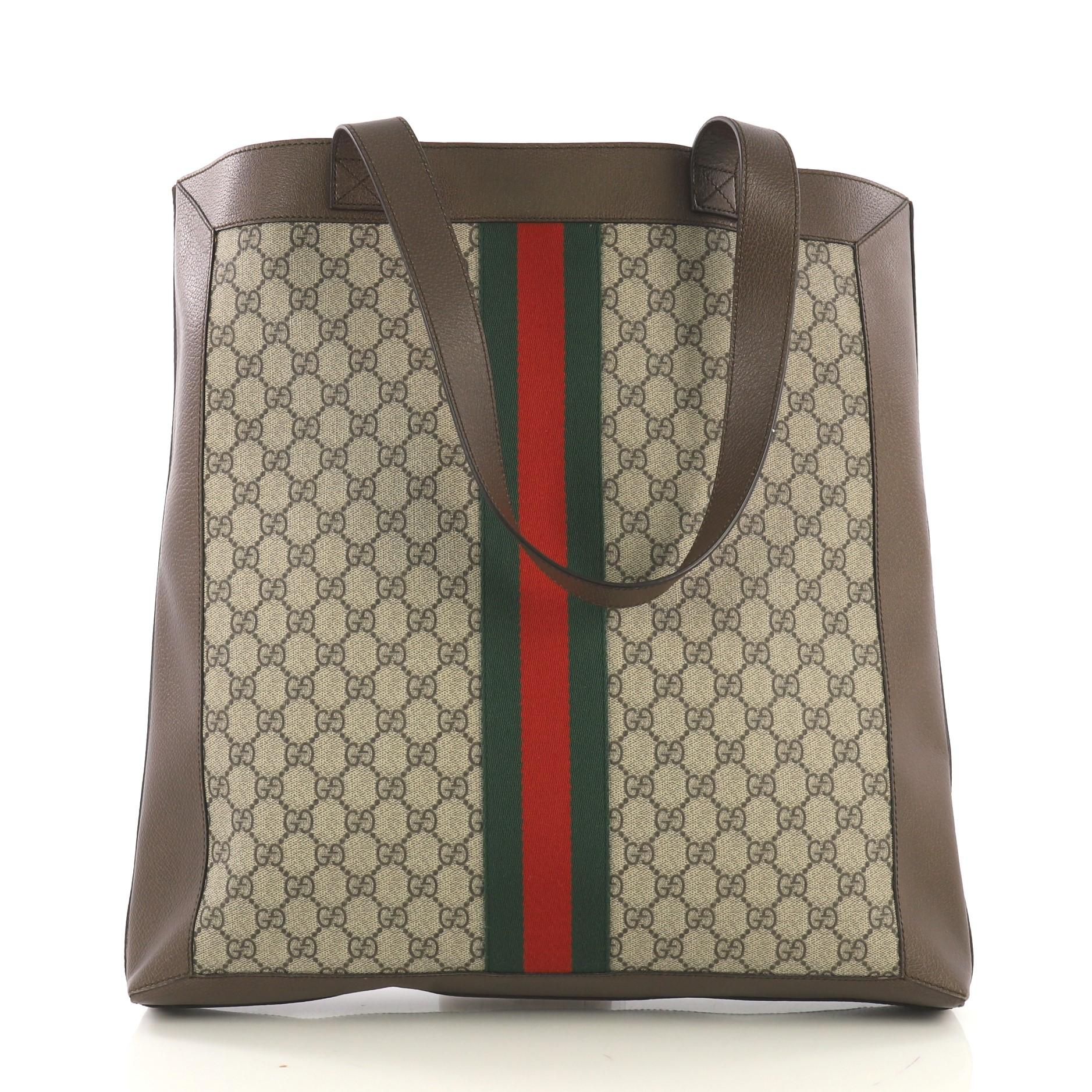 Brown Gucci Ophidia Soft Open Tote GG Coated Canvas Large