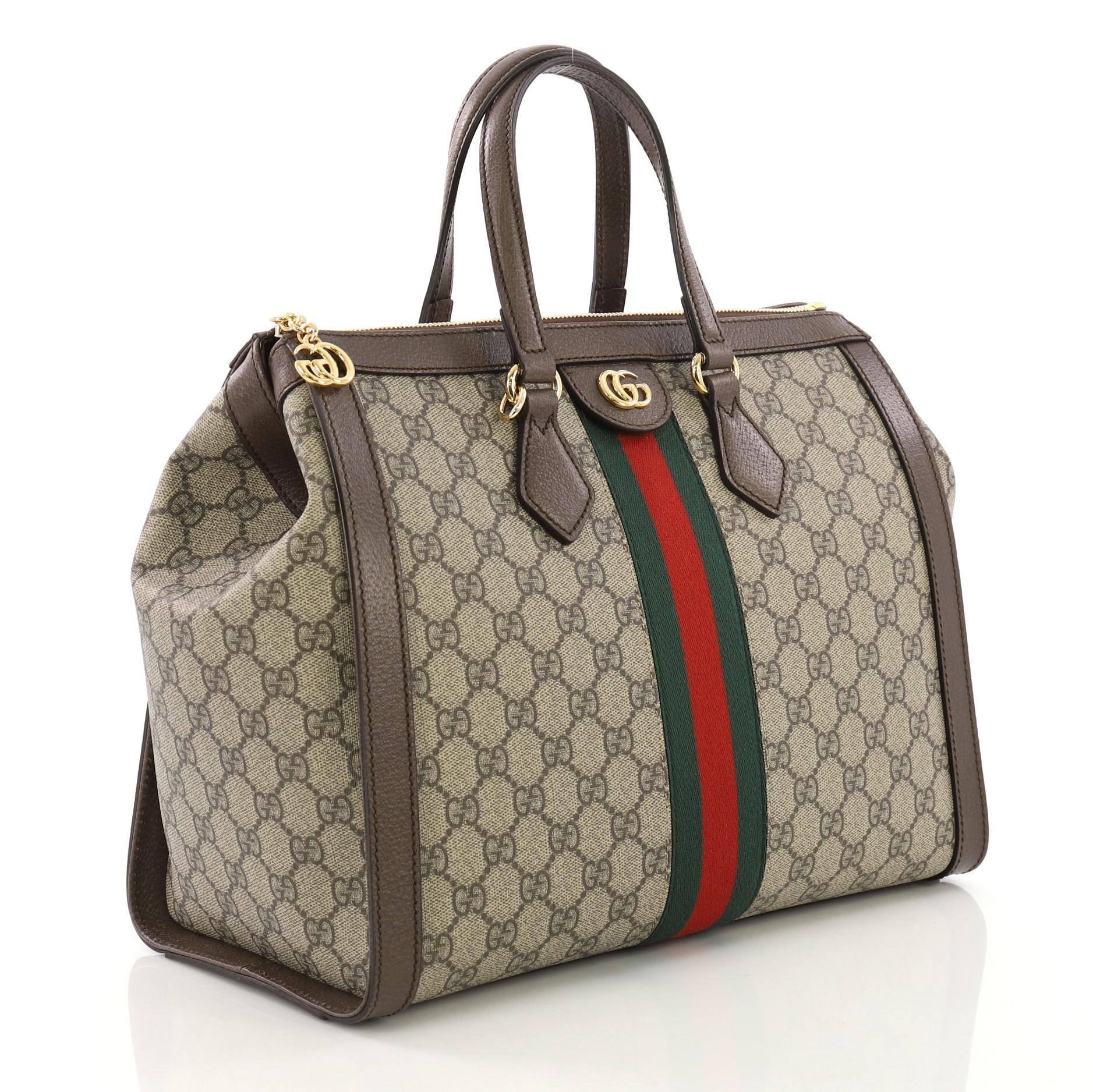 Gray Gucci Ophidia Top Handle Bag GG Coated Canvas Medium