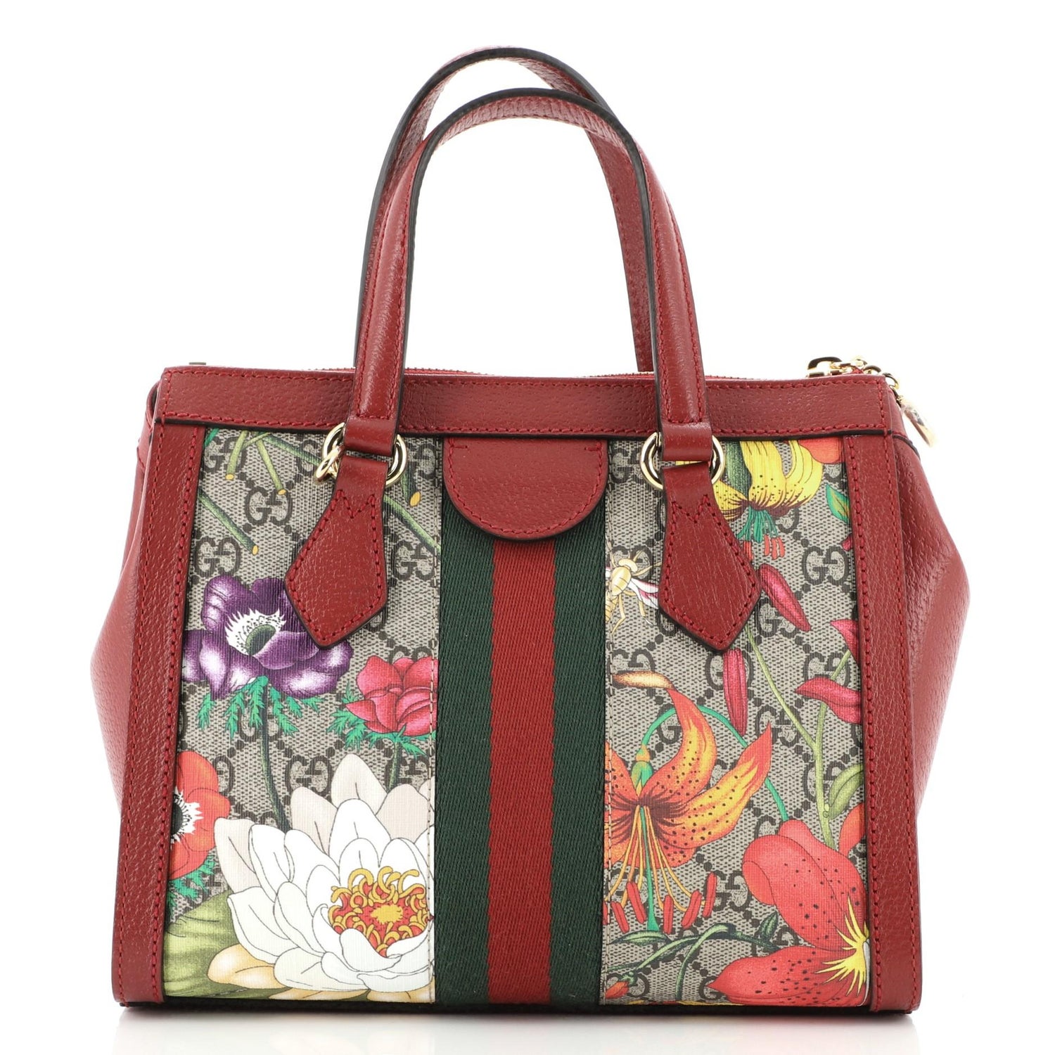 Gucci Ophidia Top Handle Tote Flora GG Coated Canvas Small at 1stDibs