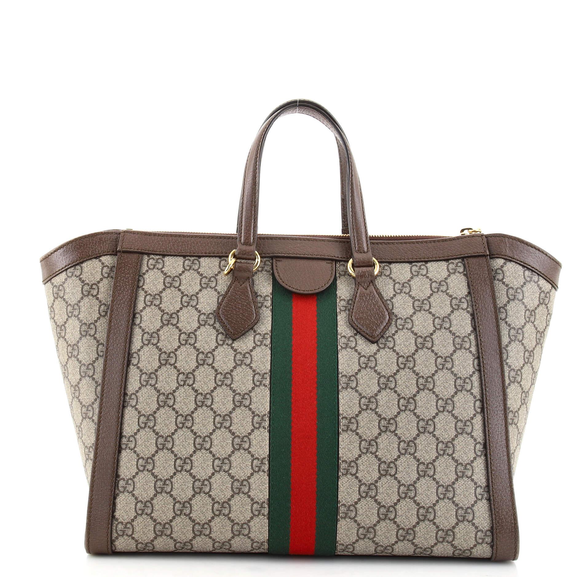 Gray Gucci Ophidia Top Handle Tote GG Coated Canvas Medium