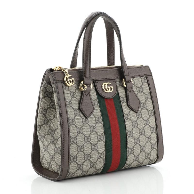 Gray Gucci Ophidia Top Handle Tote GG Coated Canvas Small