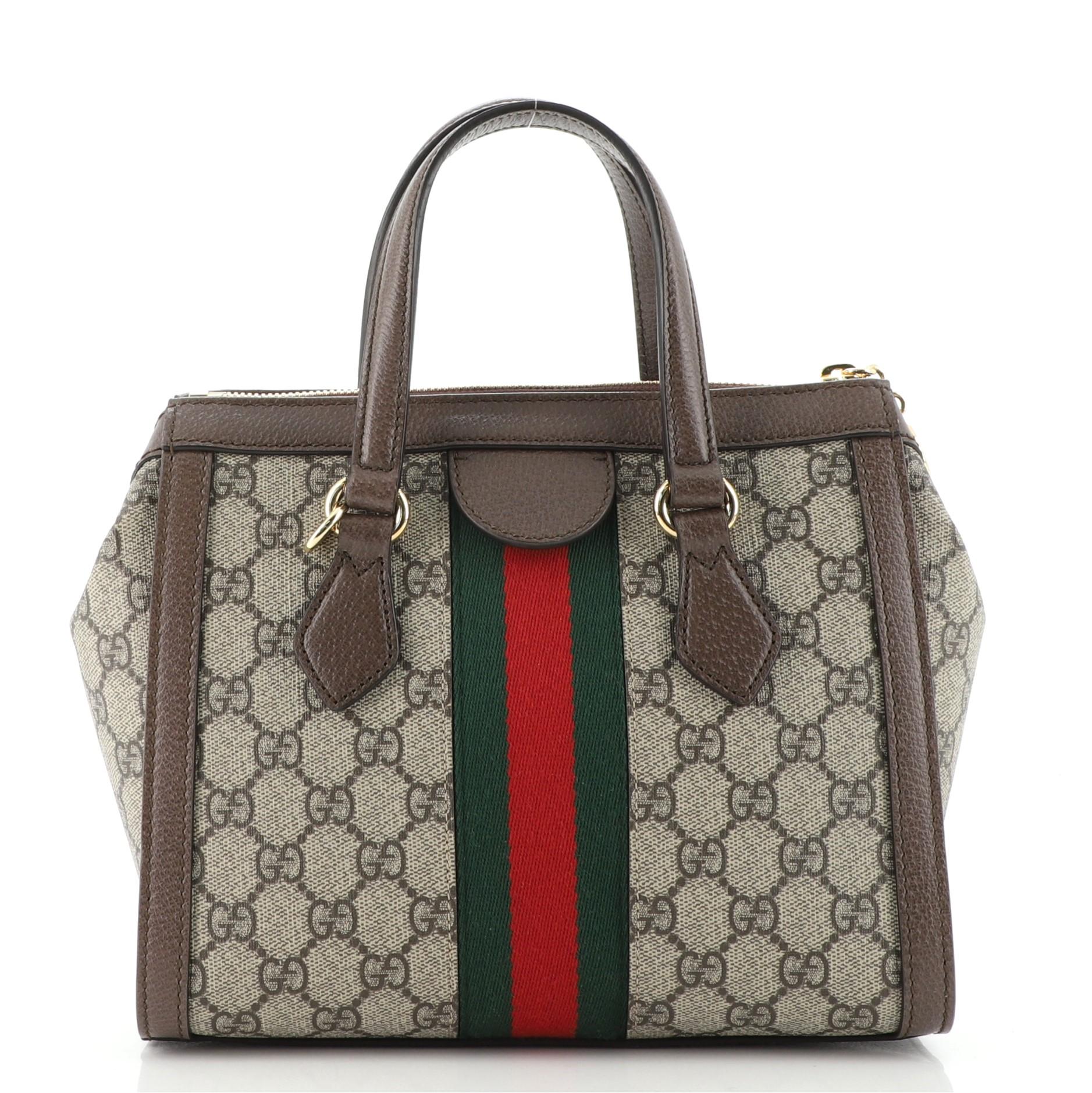Gray Gucci Ophidia Top Handle Tote GG Coated Canvas Small