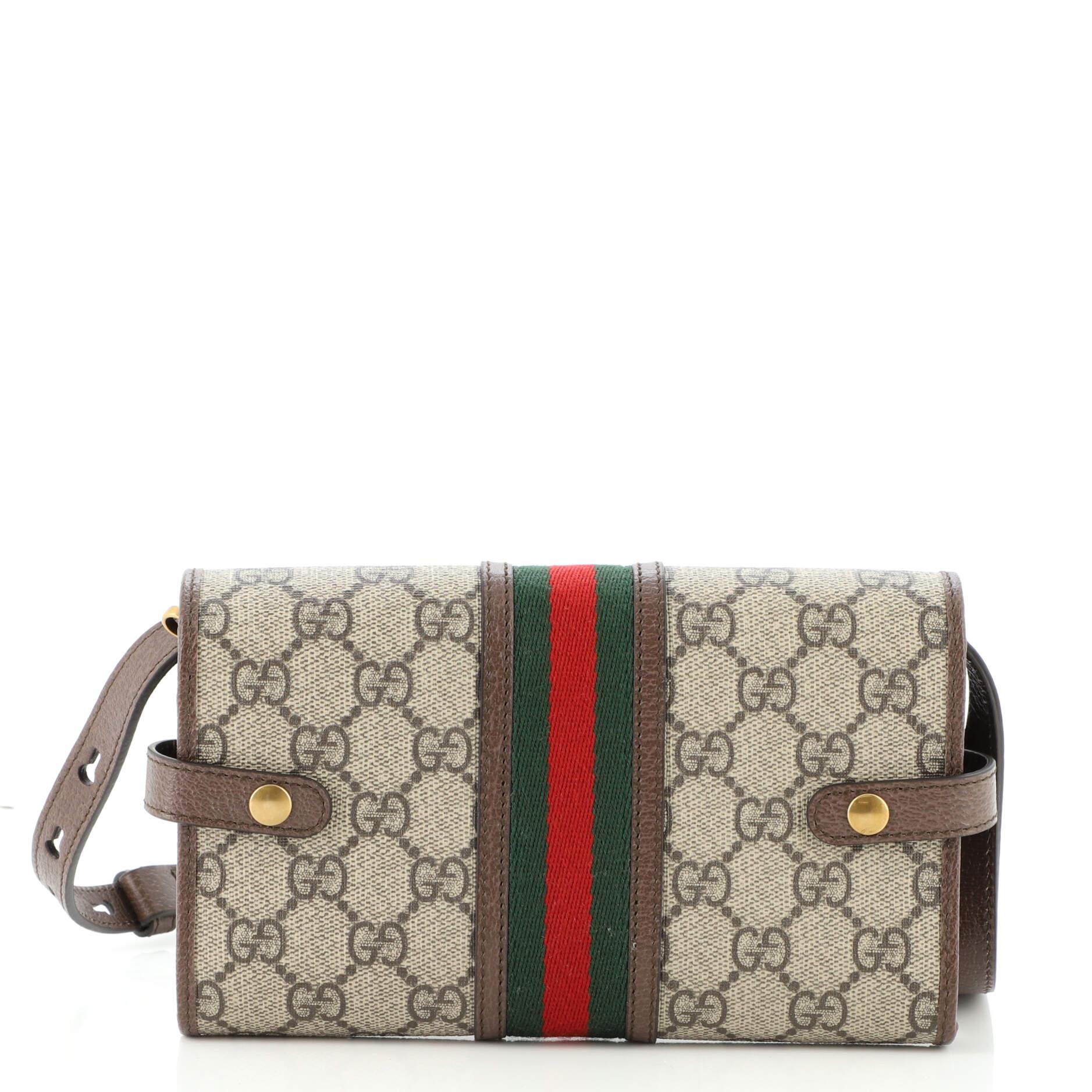 Gray Gucci Ophidia Trifold Wallet Crossbody Bag GG Coated Canvas Mini